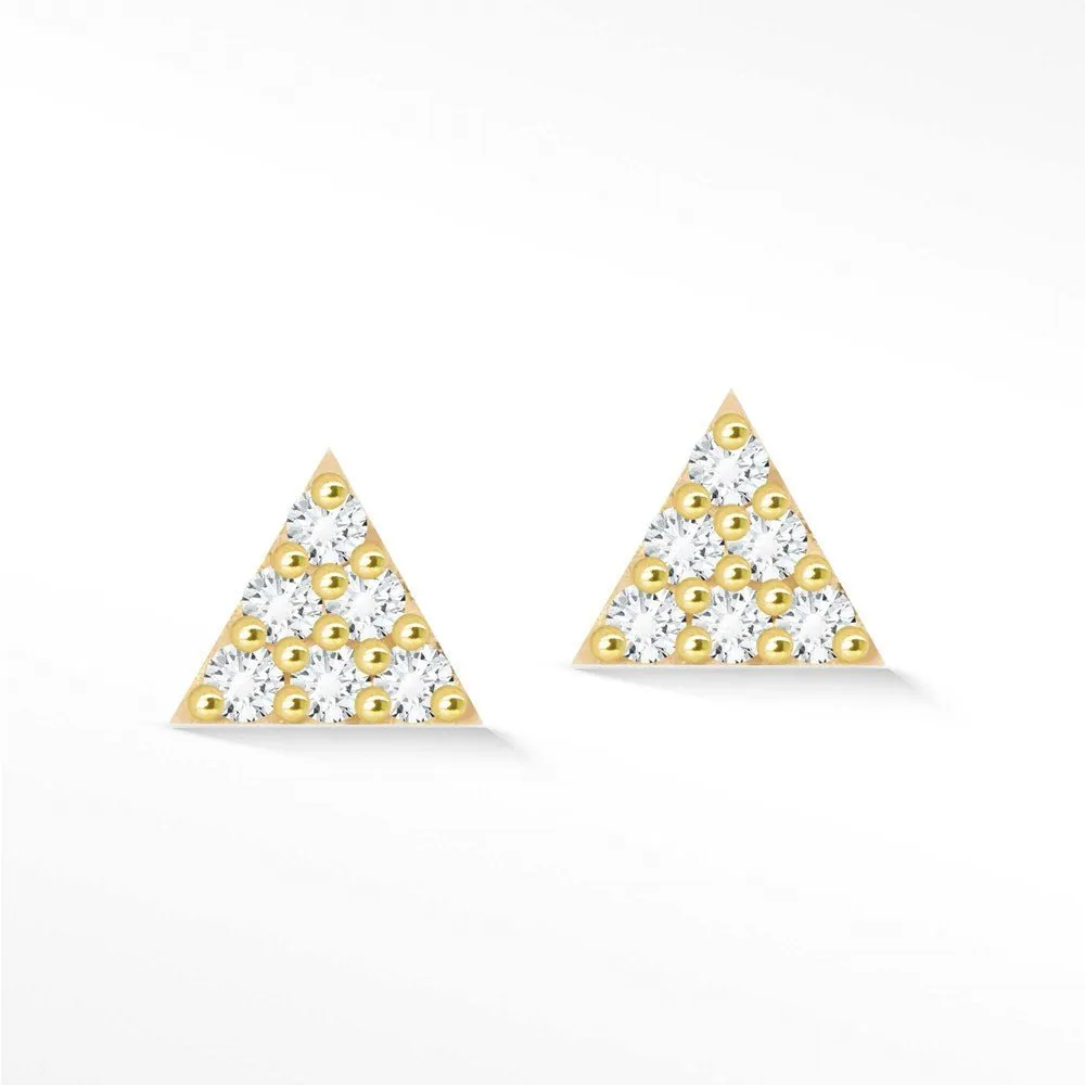 Diamond Push Back Earrings Pyramid 14k Yellow