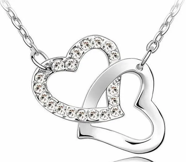 Double Hearts Crystal Zircon Alloy Necklace - 6 Colors Available - (Limited: 1 per order)