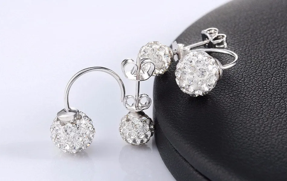 Double Round Beads Ball Shape Stud Earring with Zircon Crystals