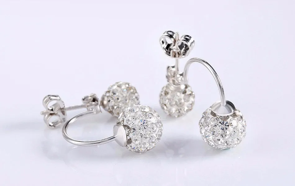 Double Round Beads Ball Shape Stud Earring with Zircon Crystals