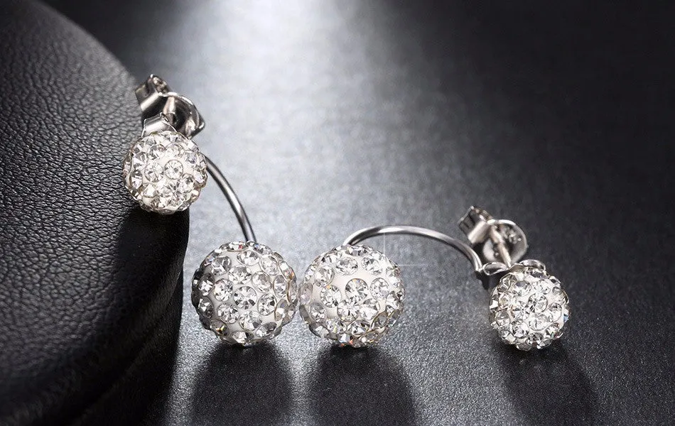 Double Round Beads Ball Shape Stud Earring with Zircon Crystals