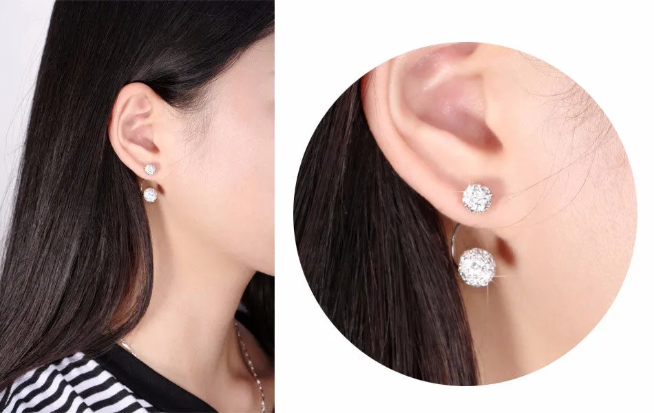 Double Round Beads Ball Shape Stud Earring with Zircon Crystals