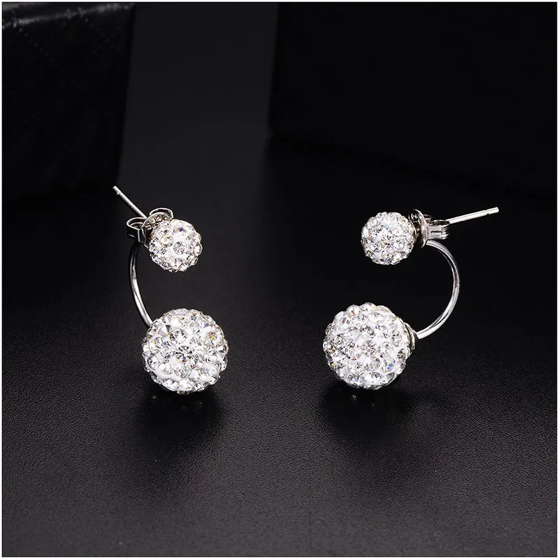 Double Round Beads Ball Shape Stud Earring with Zircon Crystals