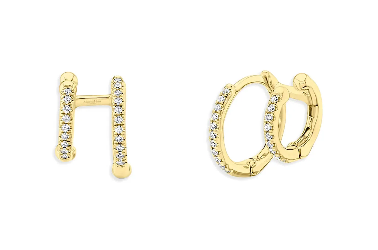 Earrings 14kt Gold Double Huggies & Diamonds