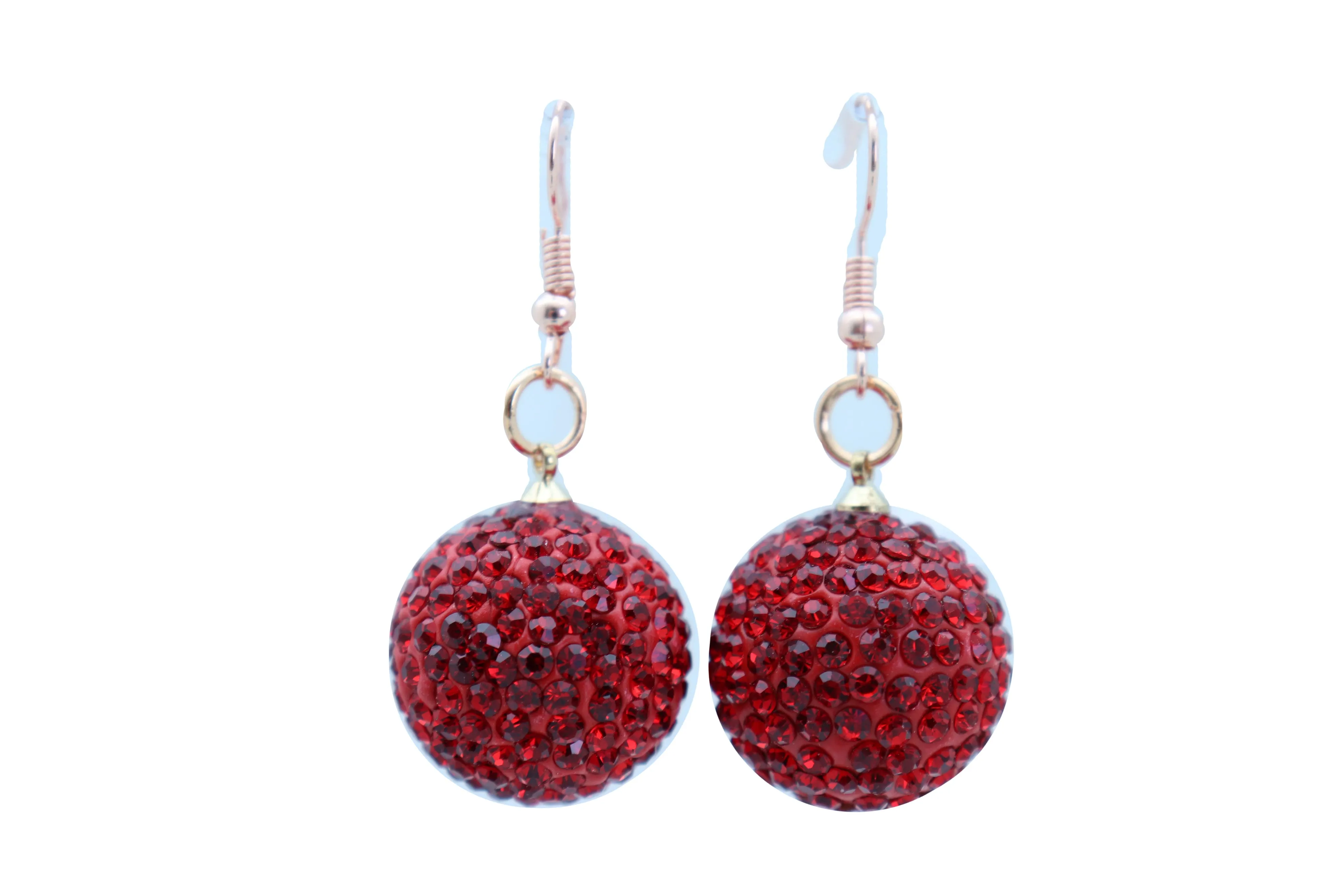 Earrings Set Hook 80's Disco Mini Hot Red Color Bling Ball