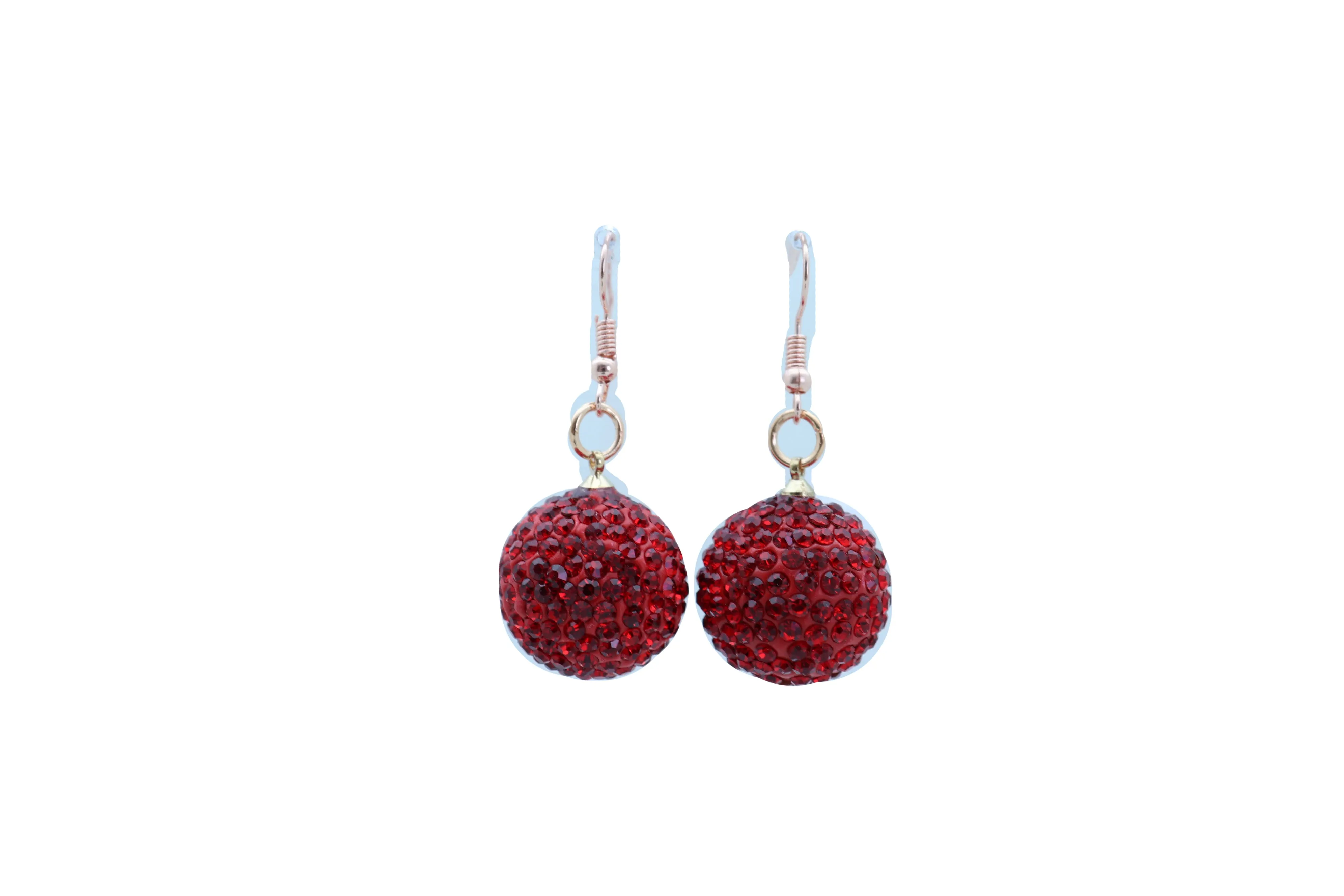 Earrings Set Hook 80's Disco Mini Hot Red Color Bling Ball