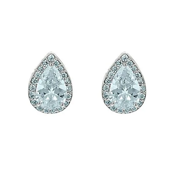 Elegant Center Pear Shape CZ With Micro CZ Frame Stud Brass Earring