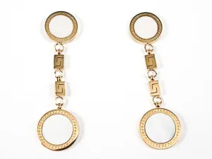 Elegant Multi Round Disc Mother Of Pearl Gold Tone Dangle Steel Earrings