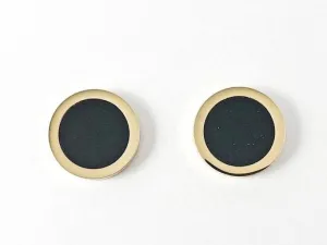 Elegant Round Shape Black Onyx Center Gold Tone Disc Steel Earrings