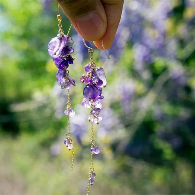 Elegant Tassel Amethyst Natural Amethyst Earrings