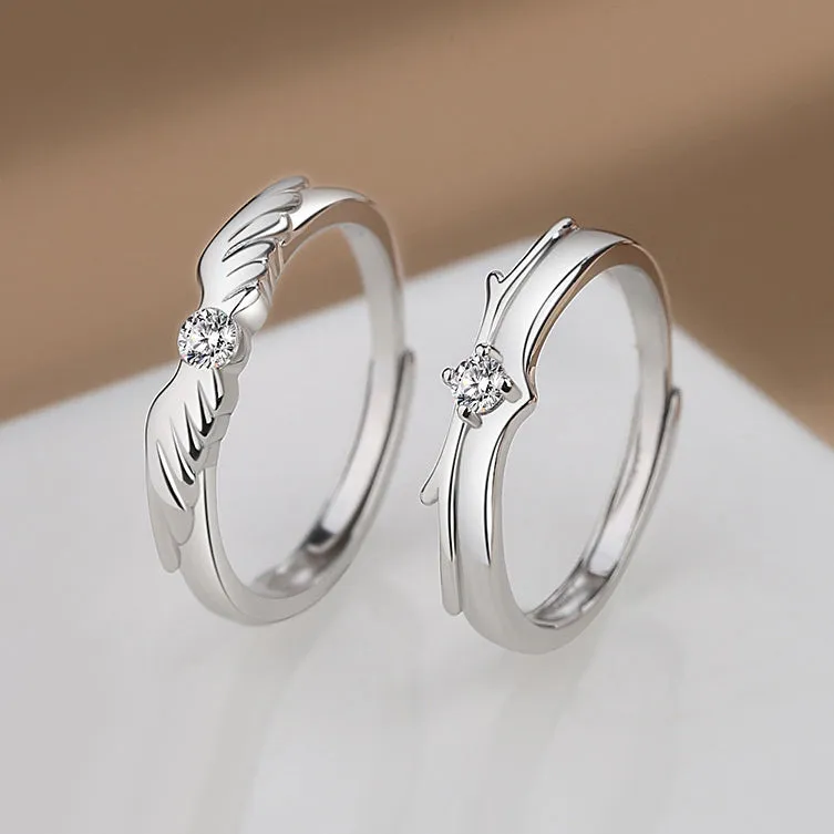 Engravable Matching Angel Wings Rings for Couples