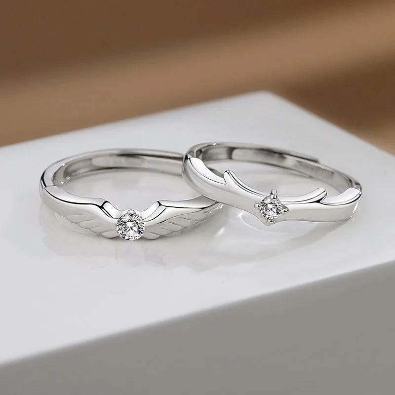 Engravable Matching Angel Wings Rings for Couples