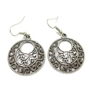 Exotic Round Drop Vintage Dangle earrings Antique Silver fashion Jewelry Bijouterie