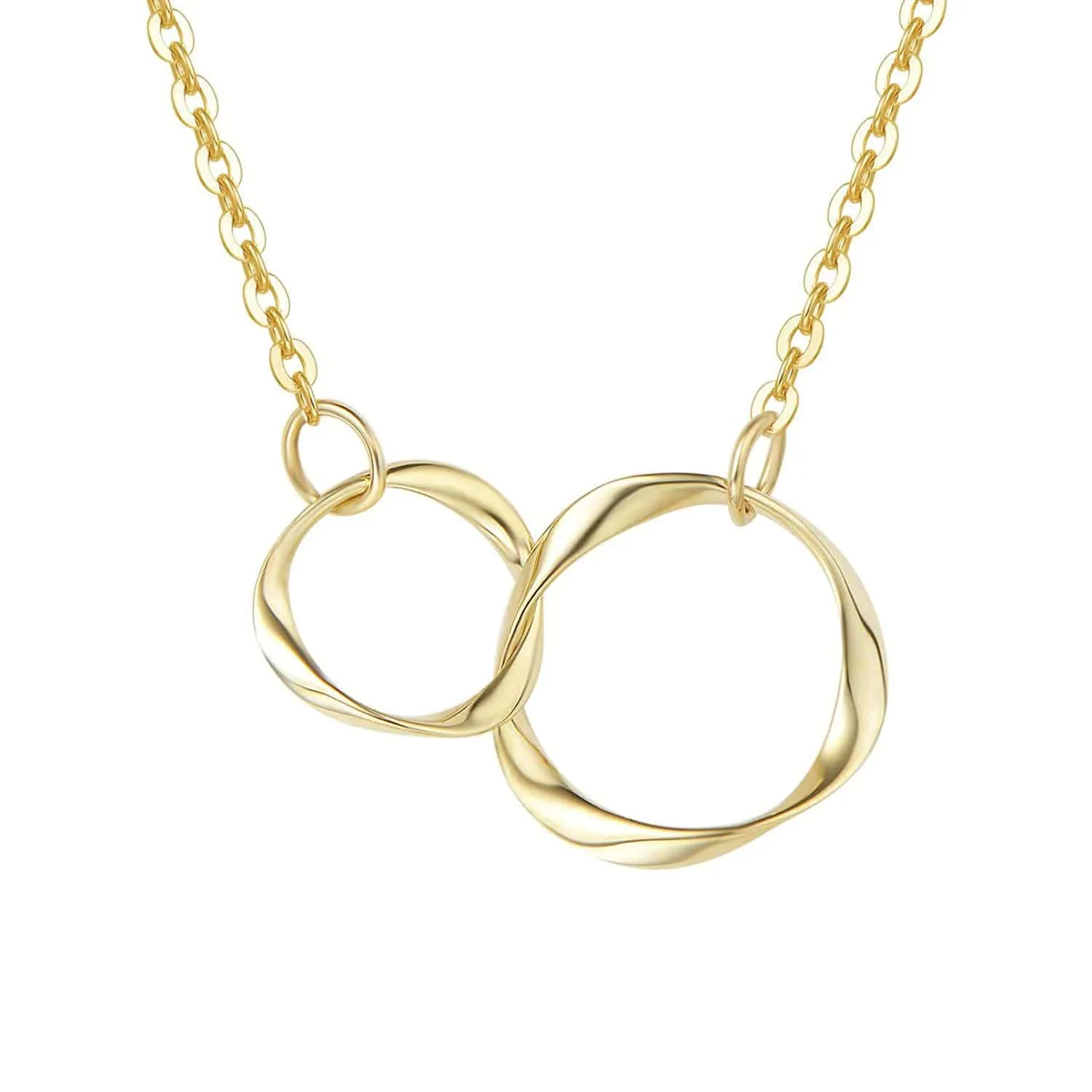 FANCIME Double Circles 14K Solid Gold Necklace