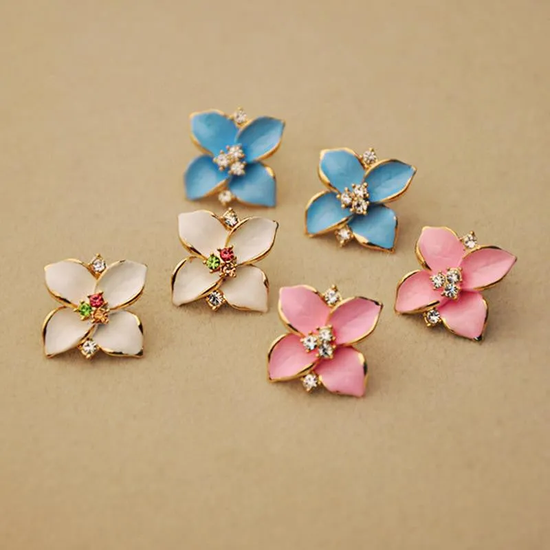 Fashion Gold Plated Flower Crystal Stud Earrings Flower Rhinestone Earrings for Women