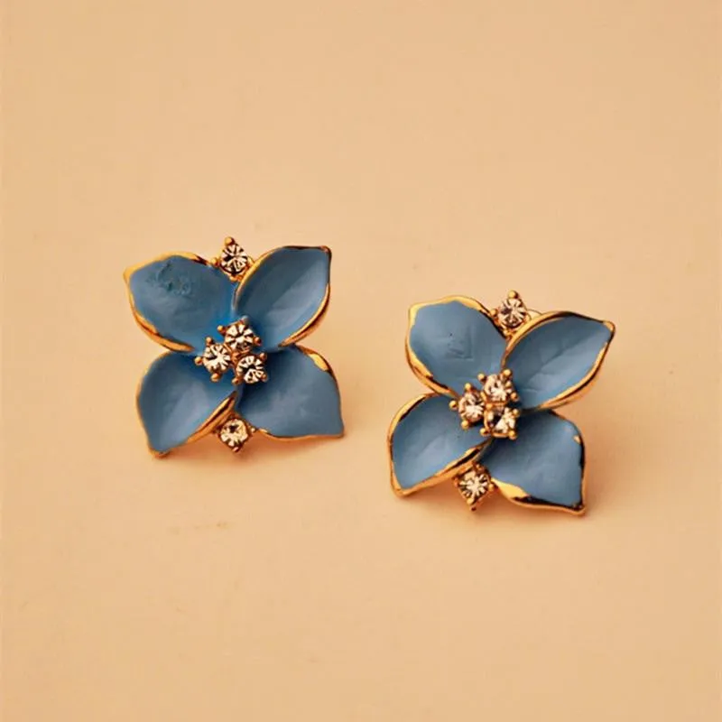 Fashion Gold Plated Flower Crystal Stud Earrings Flower Rhinestone Earrings for Women