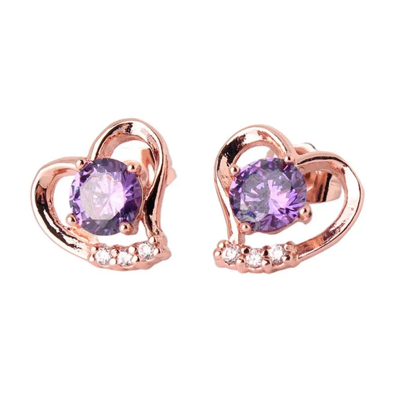 Fashion Love Heart Earrings Jewelry Rose Gold/Silver Plating Zirconia Crystal Stones Stud Earrings Female