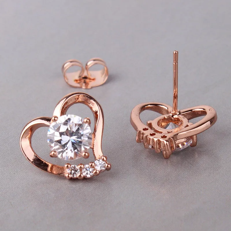 Fashion Love Heart Earrings Jewelry Rose Gold/Silver Plating Zirconia Crystal Stones Stud Earrings Female