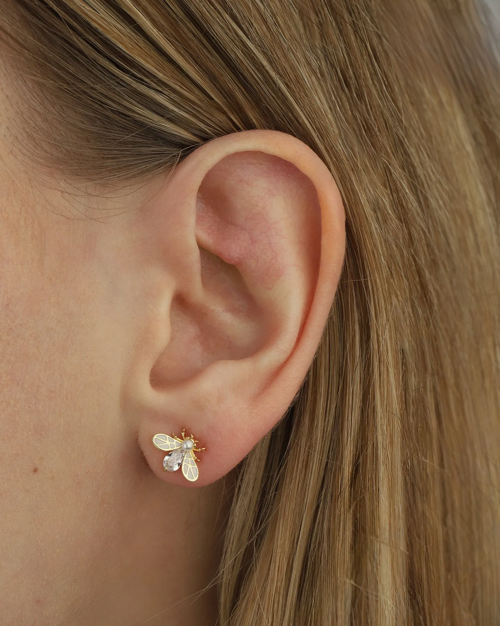 Firefly Enamel Pearl CZ Studs