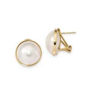 Freshwater Mabe Pearl Earrings 14-15mm with Omega Backs 14kt Yellow Gold