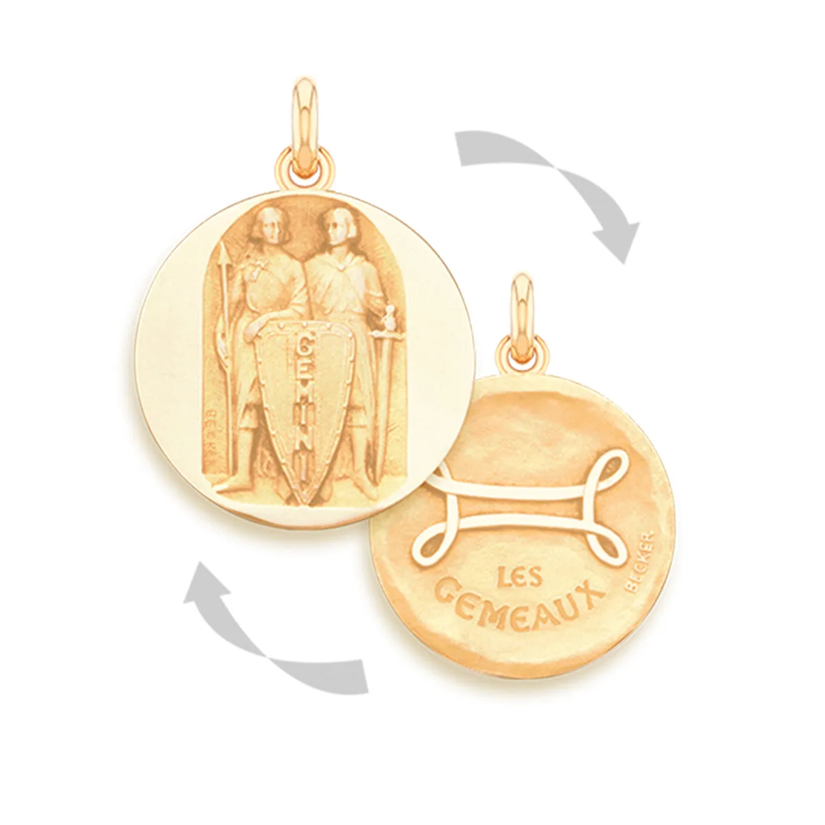 Gemini Doublesided 18k Gold Zodiac Medallion Charm