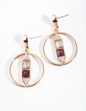 Gold Centre Circle Drop Earrings