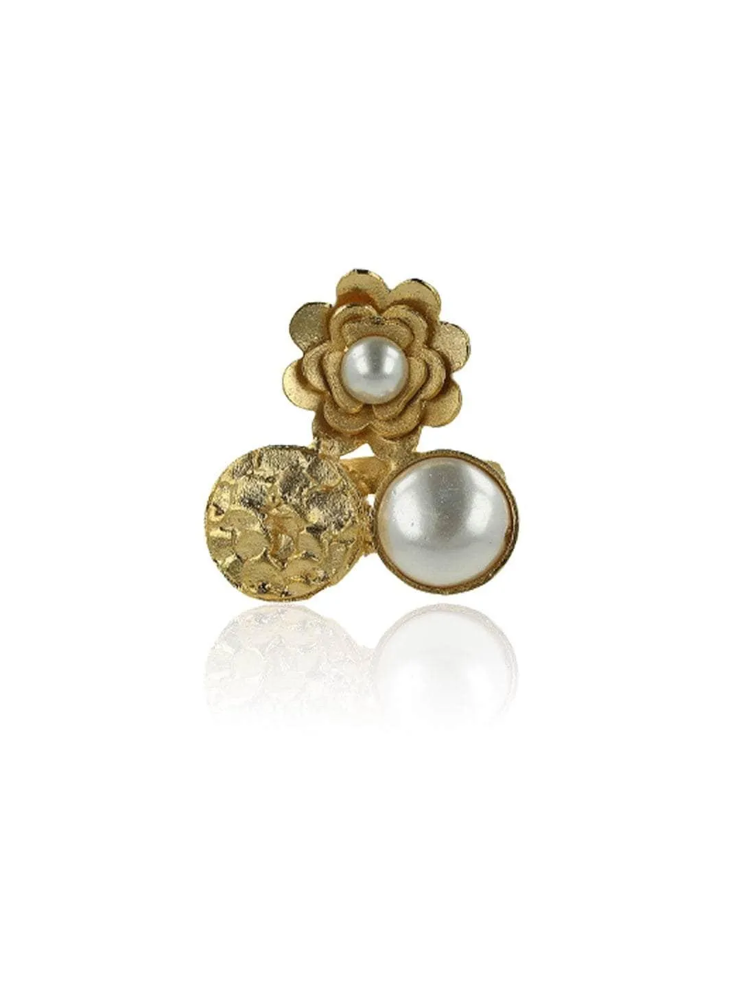 Gold Flower Petals Pearl Ring