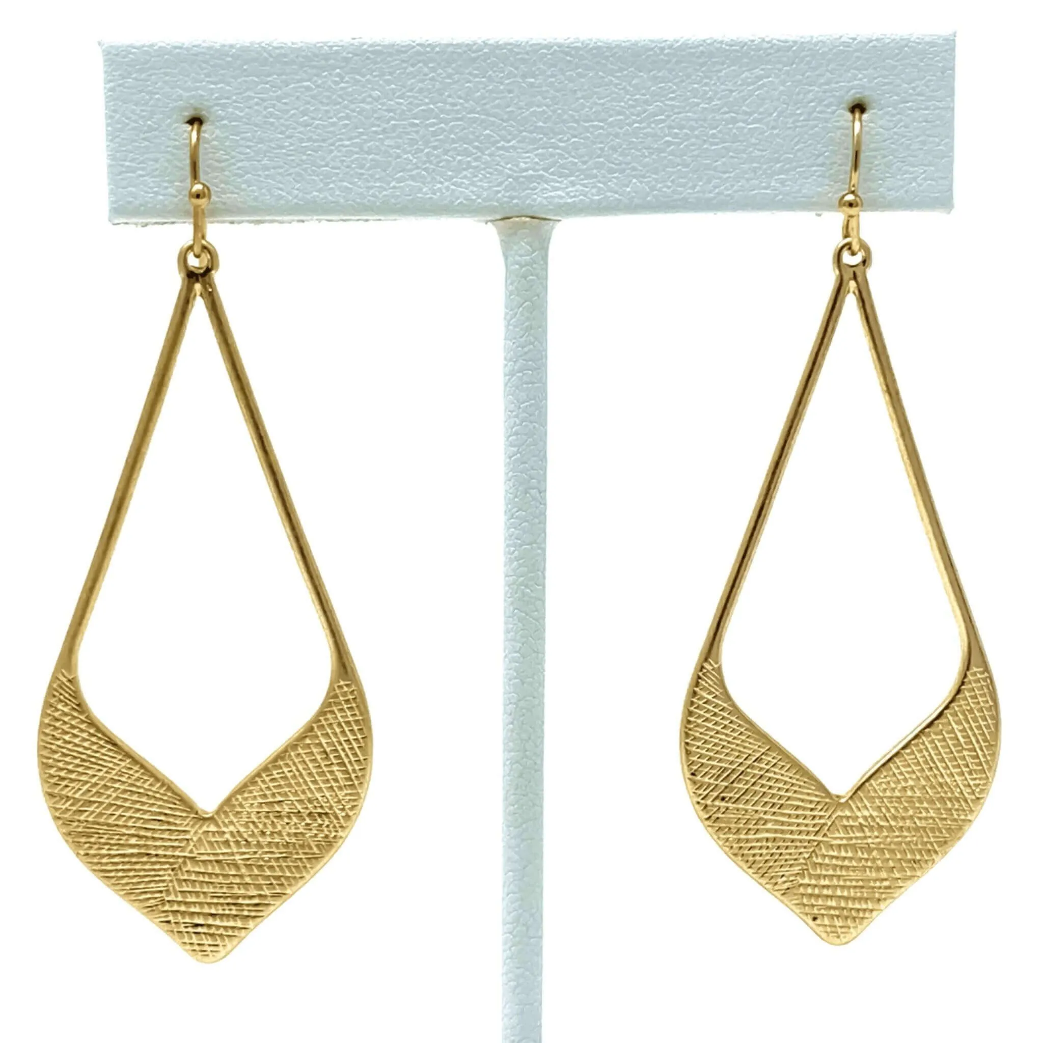 Gold Textured Teardrop Statement Earrings