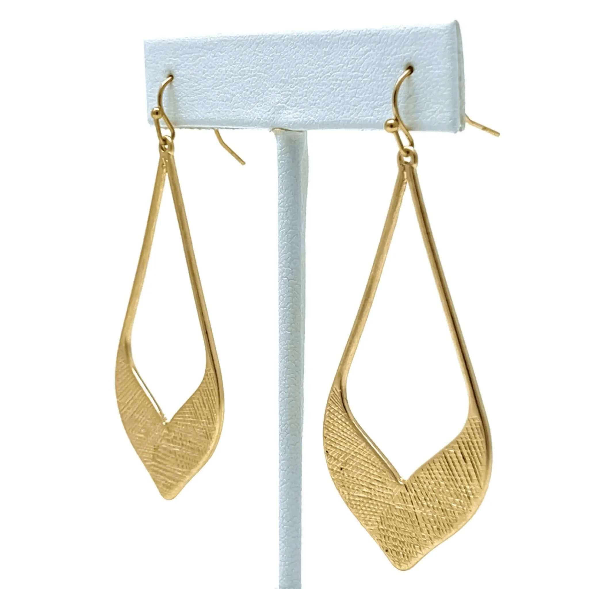 Gold Textured Teardrop Statement Earrings