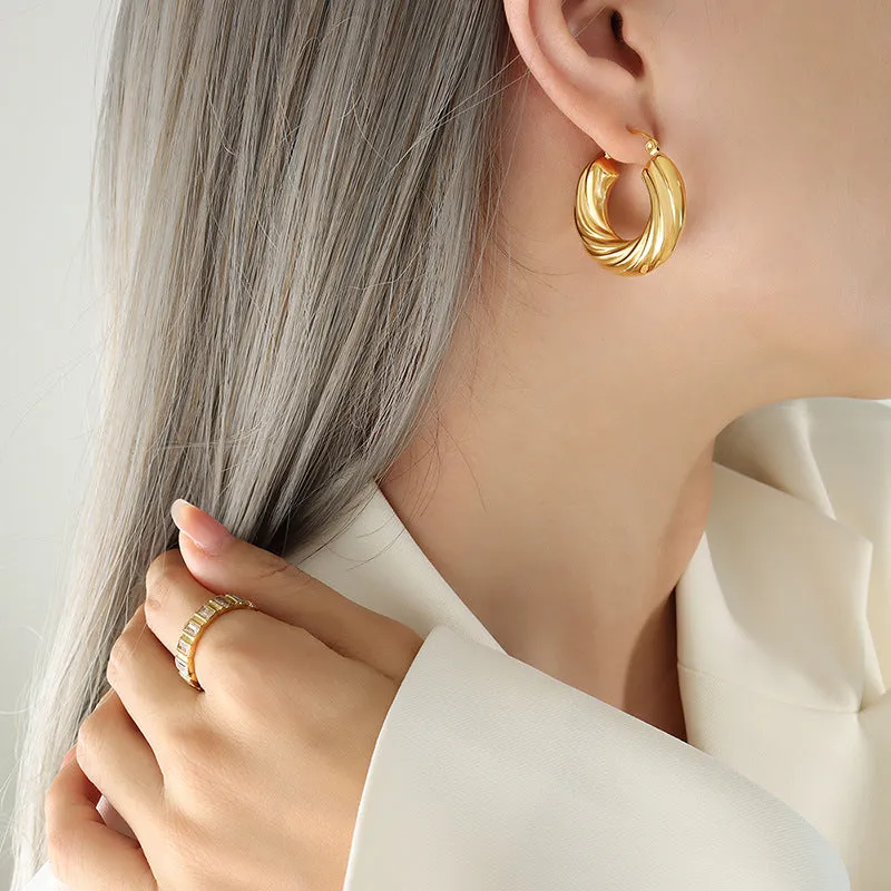 Golden U-Shaped Titanium Earrings with Trendy European & American Flair