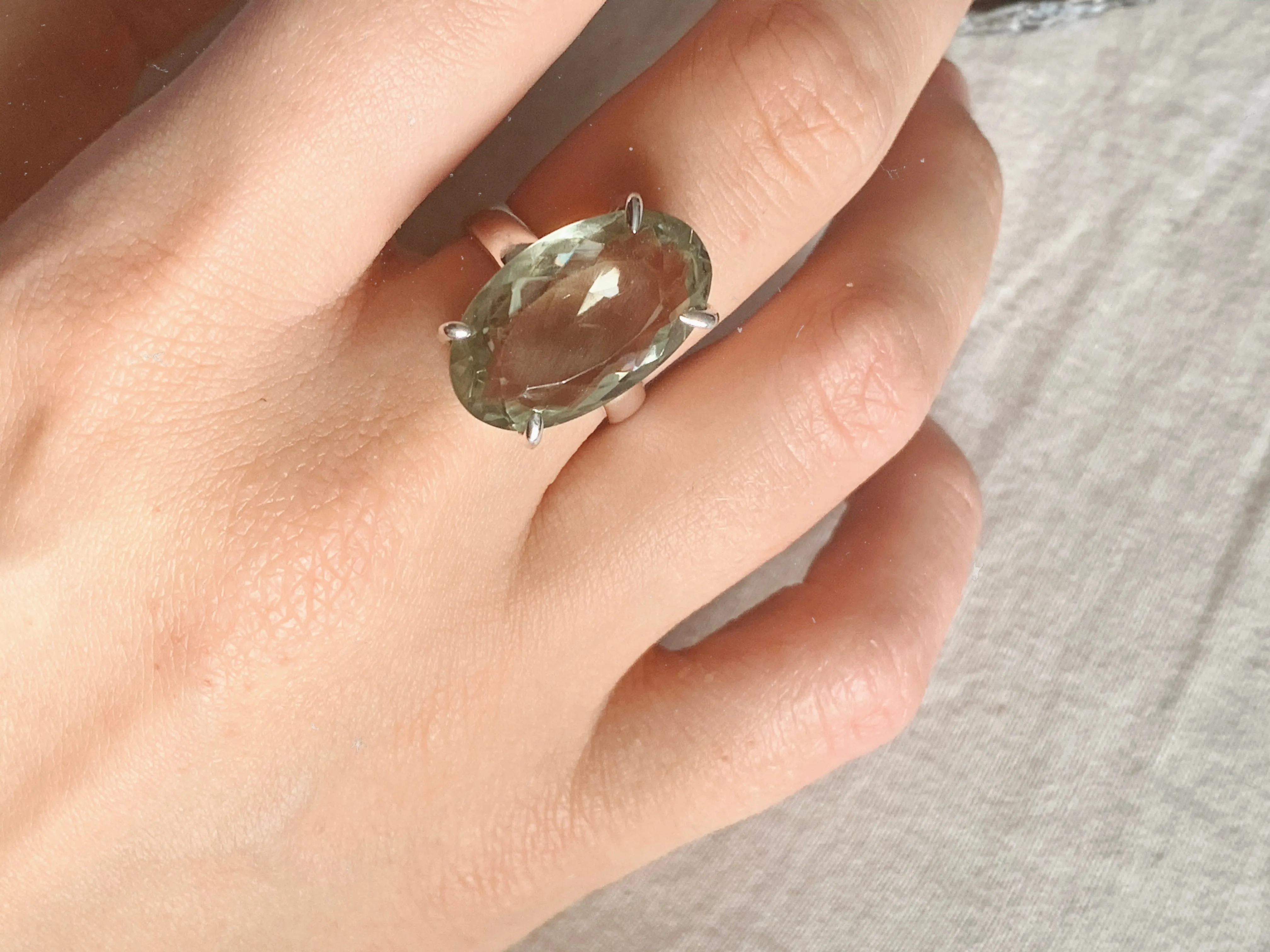 Green Amethyst Sanaa Ring - Long Oval