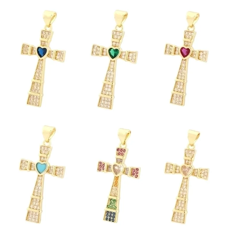 Hip-hop Simple Style Streetwear Cross Heart Shape Copper Plating Inlay Zircon 18k Gold Plated Charms