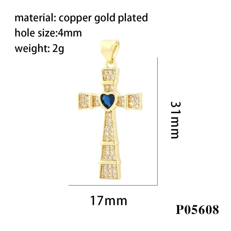 Hip-hop Simple Style Streetwear Cross Heart Shape Copper Plating Inlay Zircon 18k Gold Plated Charms