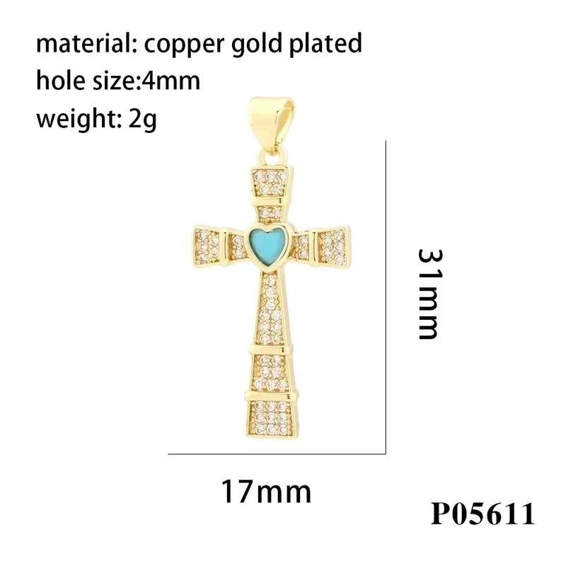 Hip-hop Simple Style Streetwear Cross Heart Shape Copper Plating Inlay Zircon 18k Gold Plated Charms