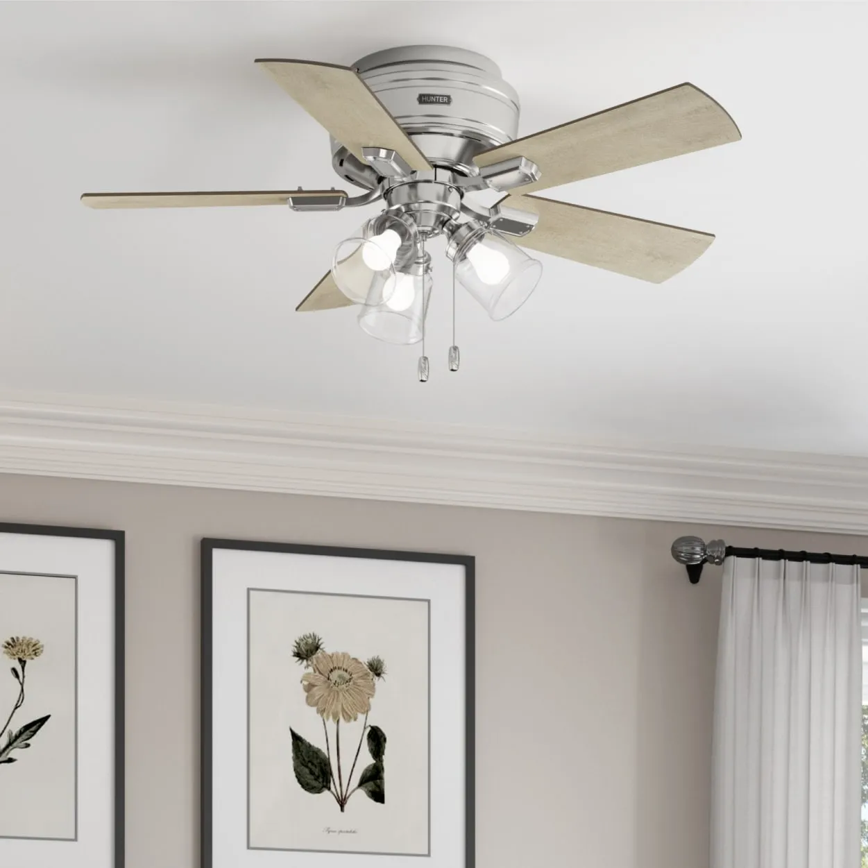 Hunter 42-Inch Crestfield Three Light Brushed Nickel Low Profile Ceiling Fan