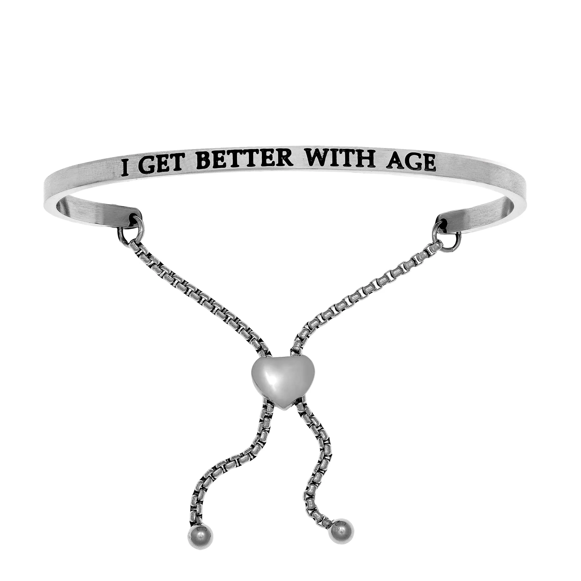 Intuitions Stainless Steel I GET BETTER AGE Diamond Accent Adjustable Bracelet