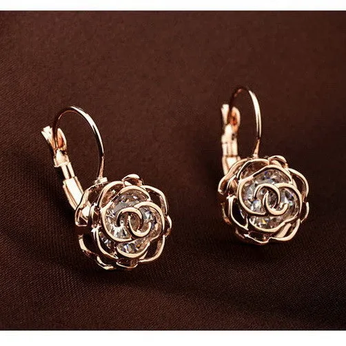 Italina Rigant Elegant Rose Flower Dangle Earrings Brincos With Environmental Alloy Anti-Allergy