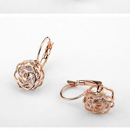 Italina Rigant Elegant Rose Flower Dangle Earrings Brincos With Environmental Alloy Anti-Allergy