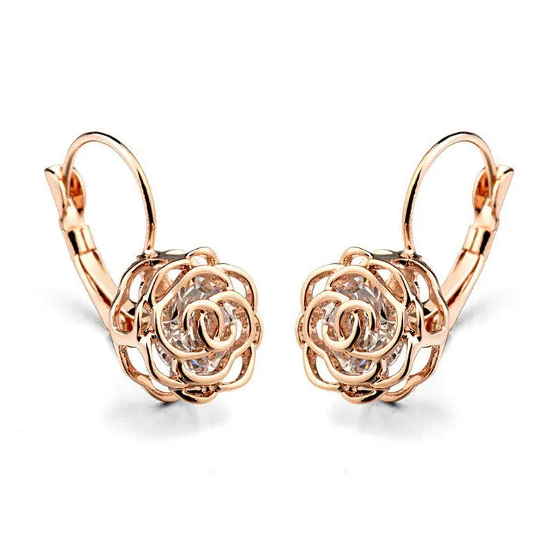 Italina Rigant Elegant Rose Flower Dangle Earrings Brincos With Environmental Alloy Anti-Allergy