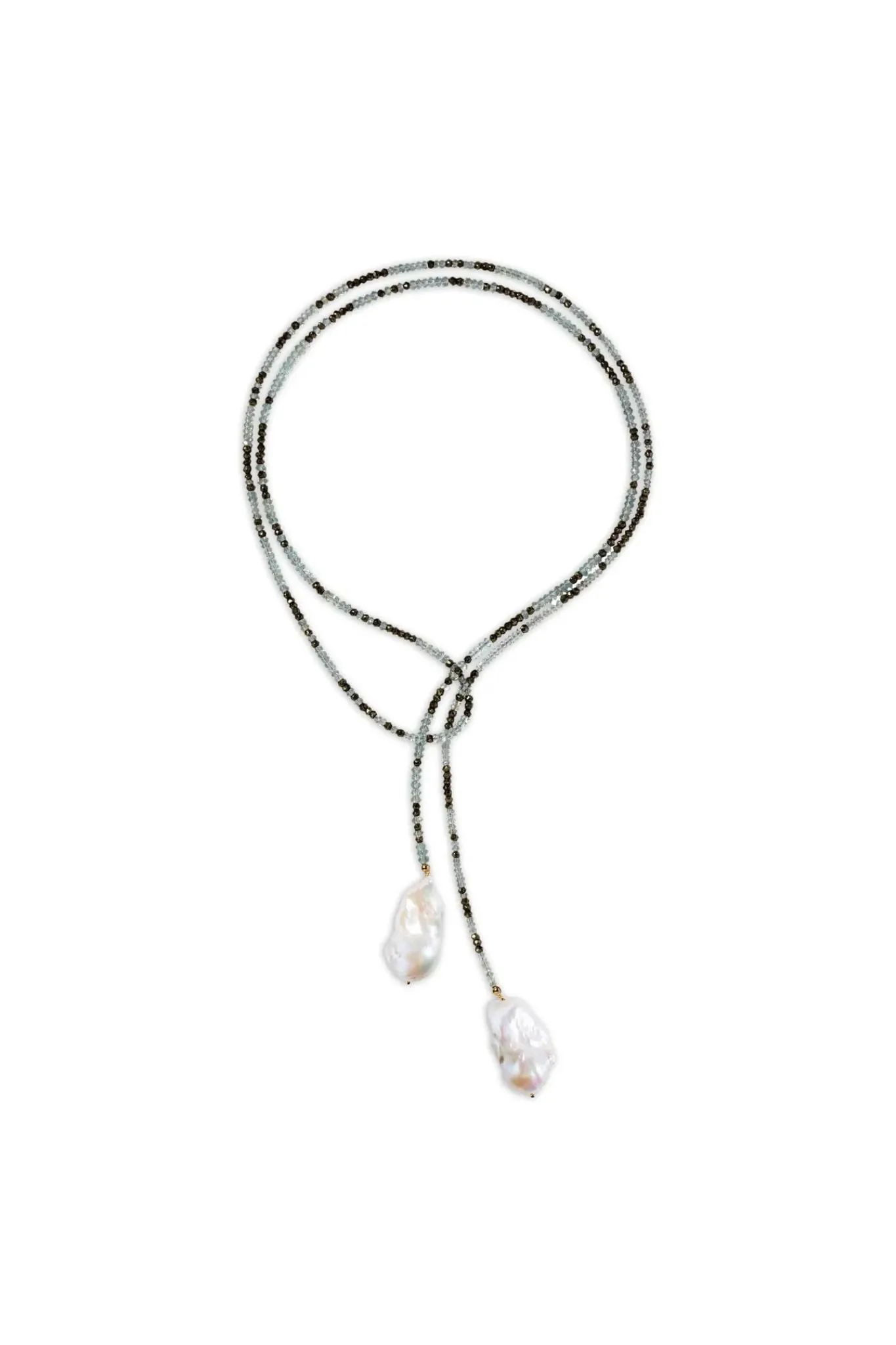 Joie DiGiovanni Classic Baroque Pearl Lariat: Aquamarine and Pyrite Ombre Classic Gemstone Lariat