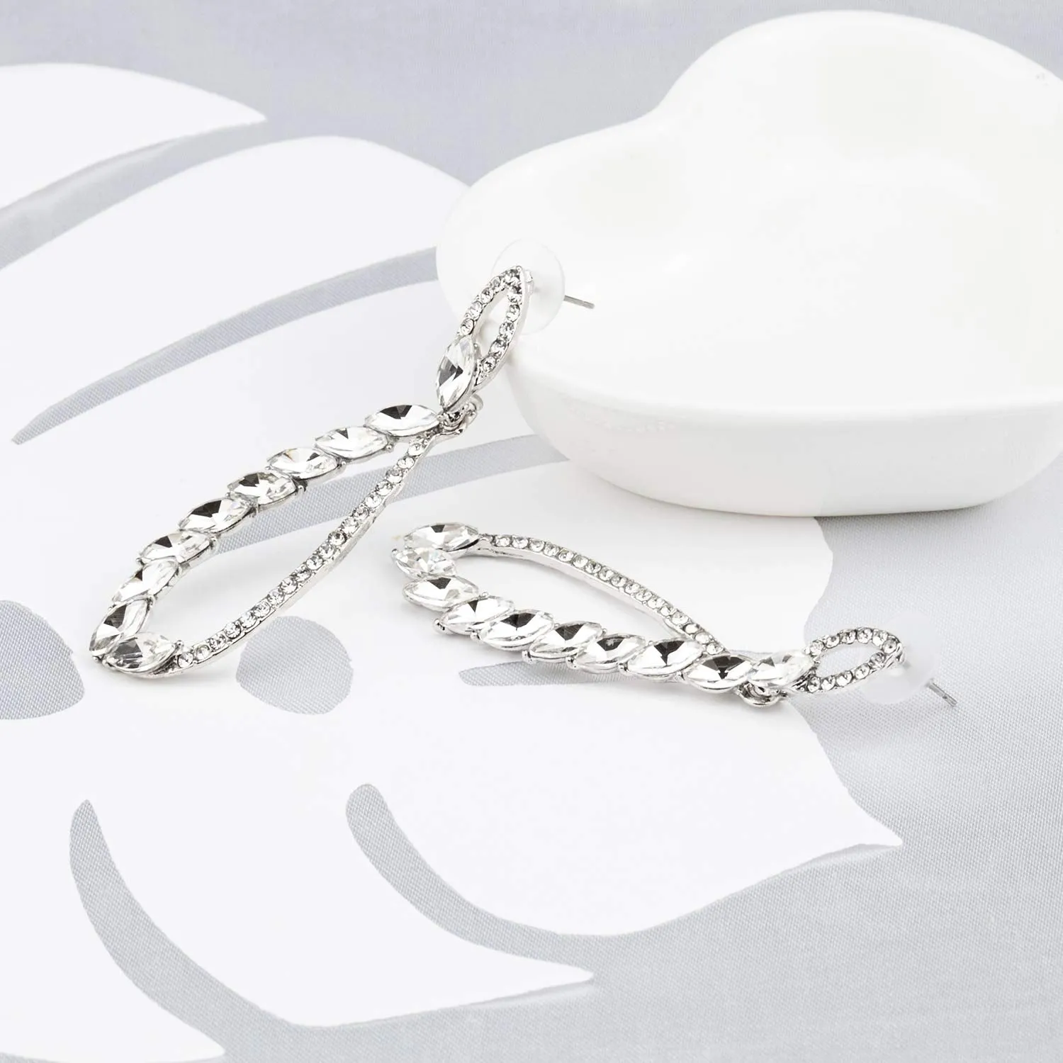 Kairangi Danglers Earrings for Women Elegant Silver Plated White Crystal Long Dangle Earrings for Women and Girls.