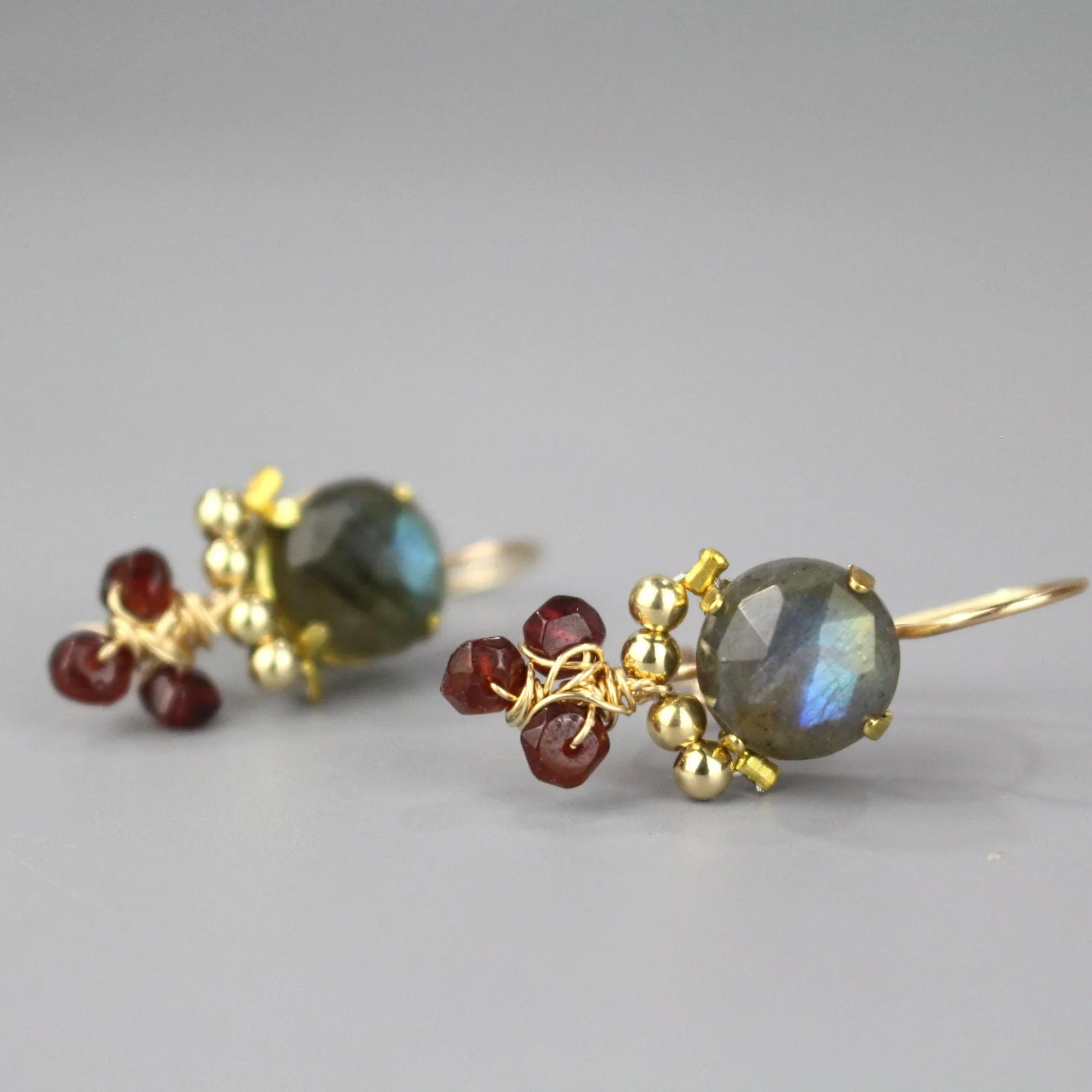 Labradorite Garnet Clover Earrings