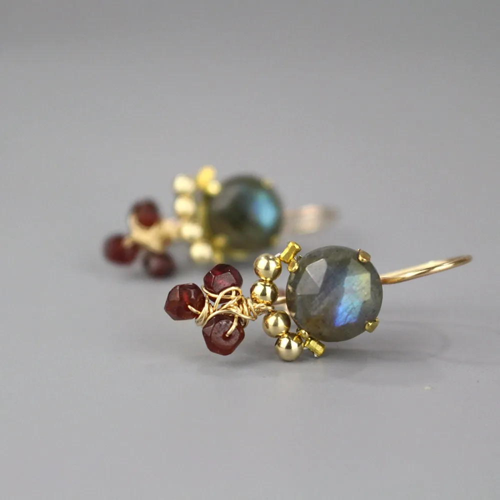 Labradorite Garnet Clover Earrings