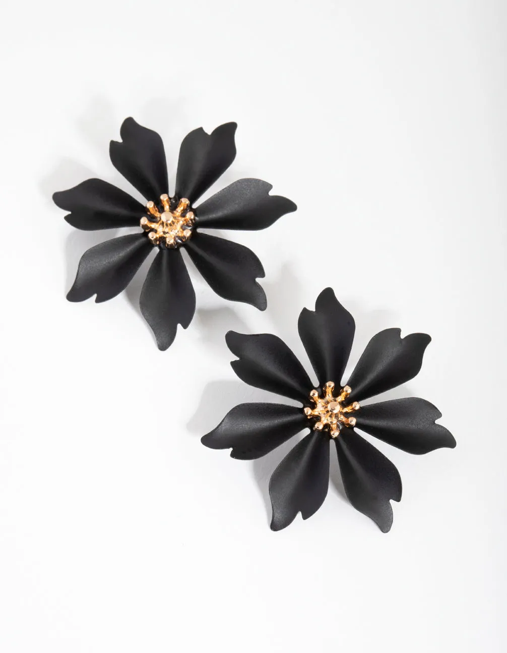 Large Matte Black Flower Stud Earrings