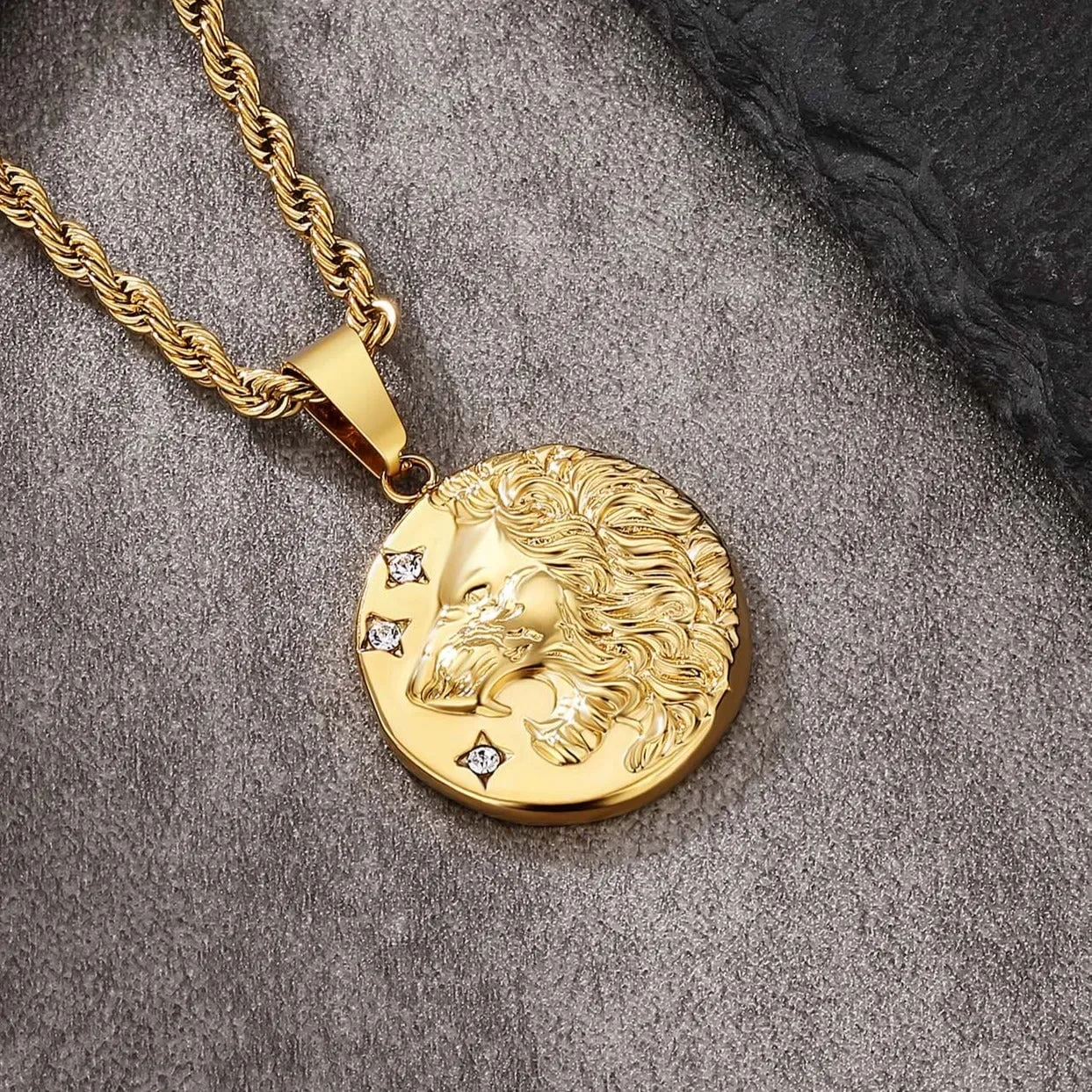 Lion Head Coin Pendant Necklace