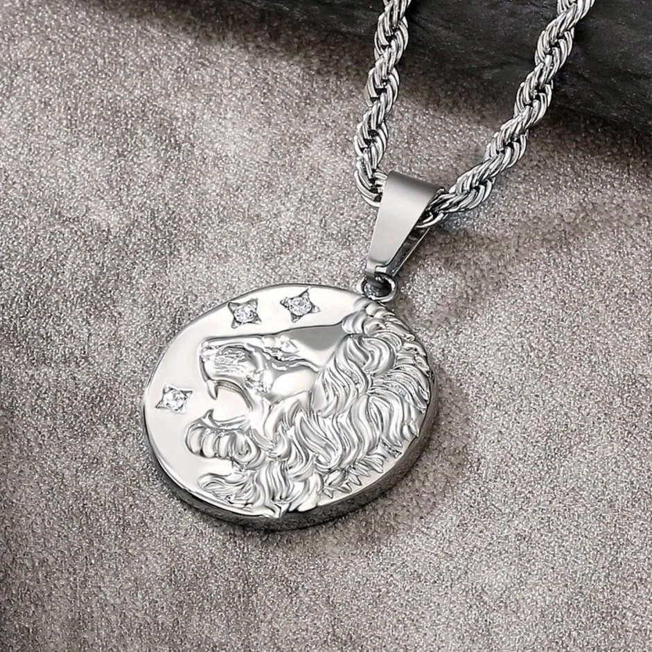 Lion Head Coin Pendant Necklace