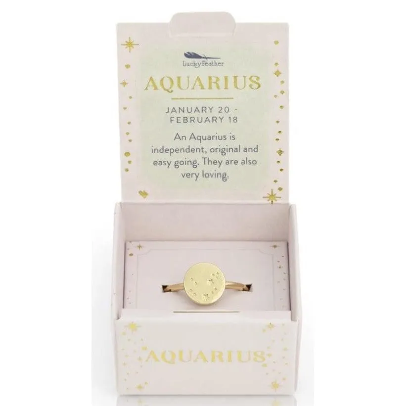 Lucky Feather Zodiac Signet Ring - Aquarius