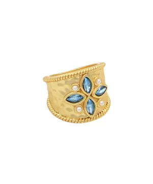 Marquise Hammered Ring - Aqua