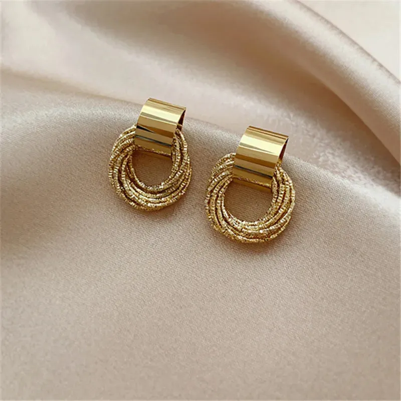 Metal Gold Color Multiple Small Circle Korean Party Retro Earring