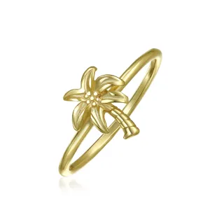 Minimalist Silver Ring with Palm Tree Design 14K Gold Plated Sterling Silver